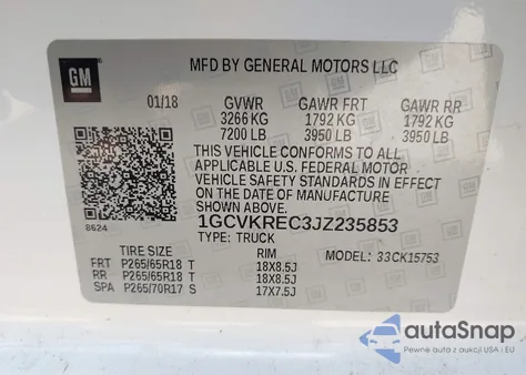 2018 Chevrolet Silverado 1500 2Lt from USA, damaged, VIN 1GCVKREC3JZ235853